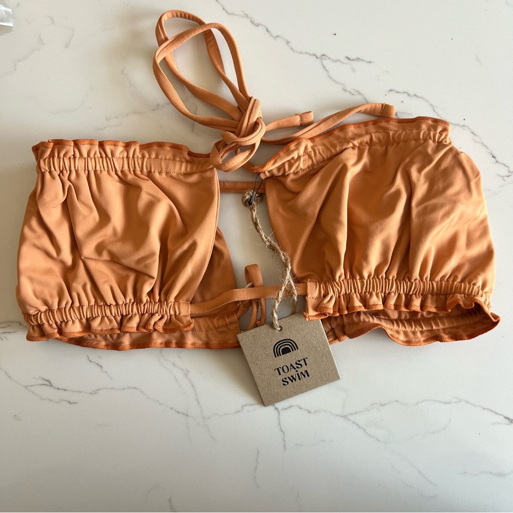 Free People x Taost signature ruffle bandeau top | color sandstone | size s